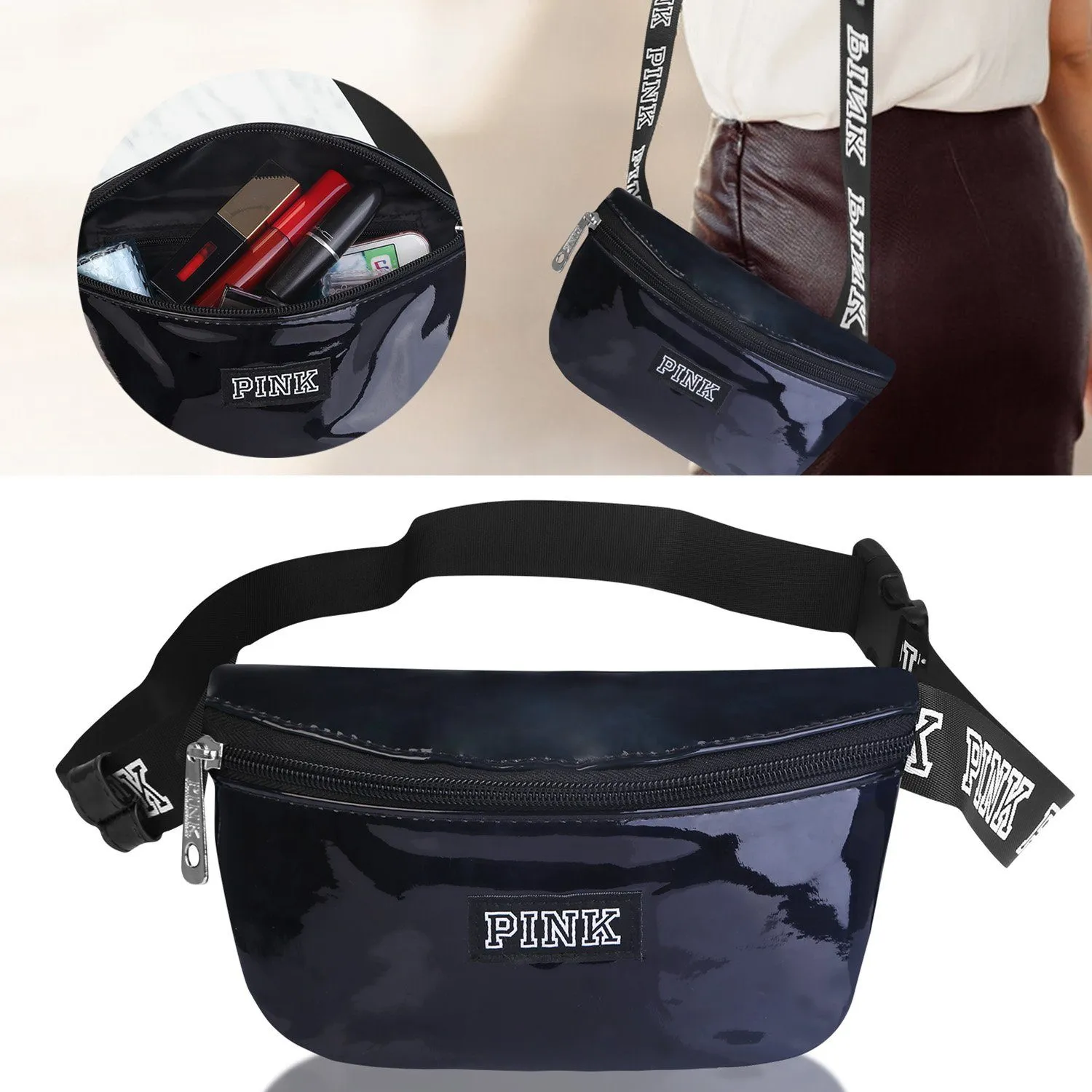 Women Shiny Leather Waist Pack Bag