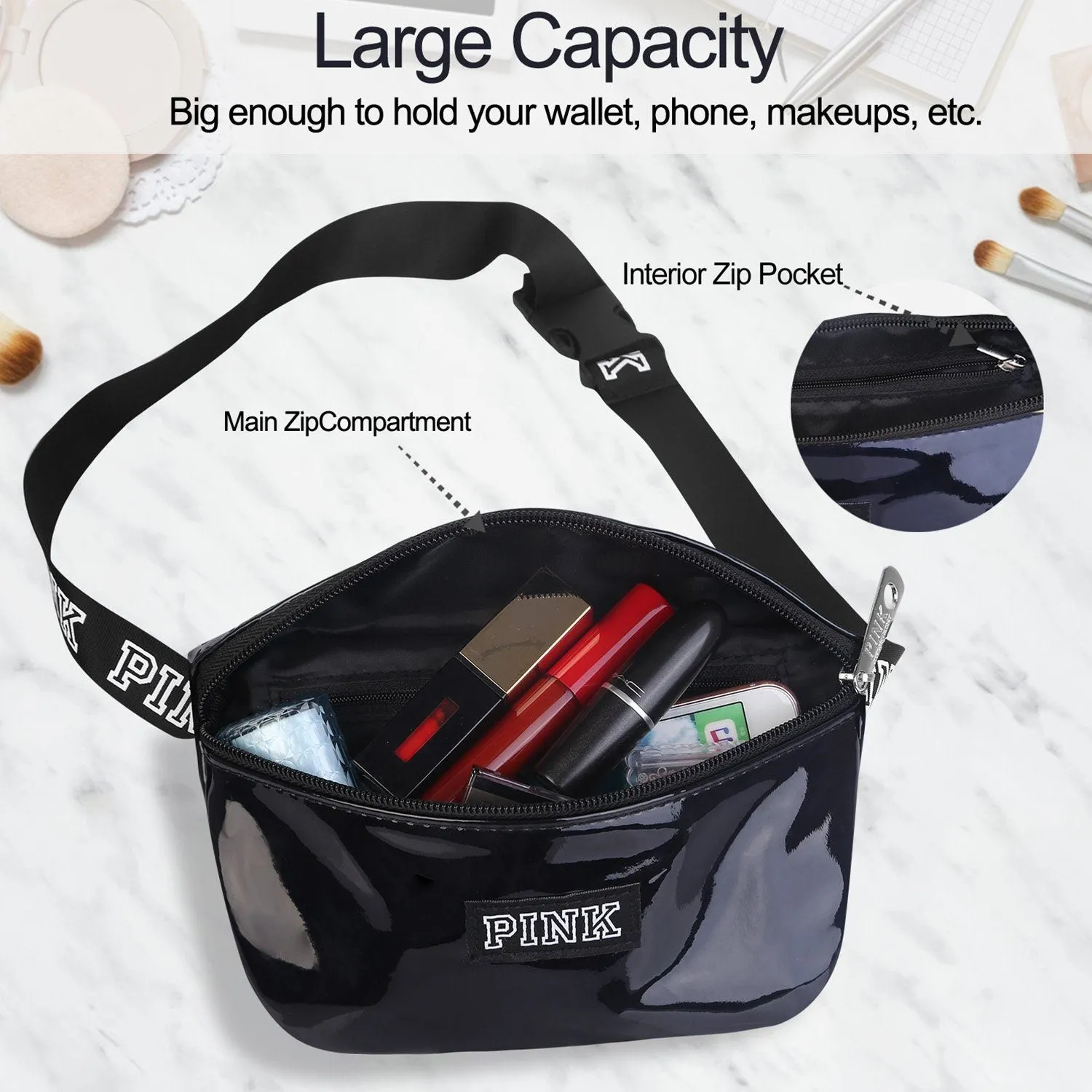 Women Shiny Leather Waist Pack Bag