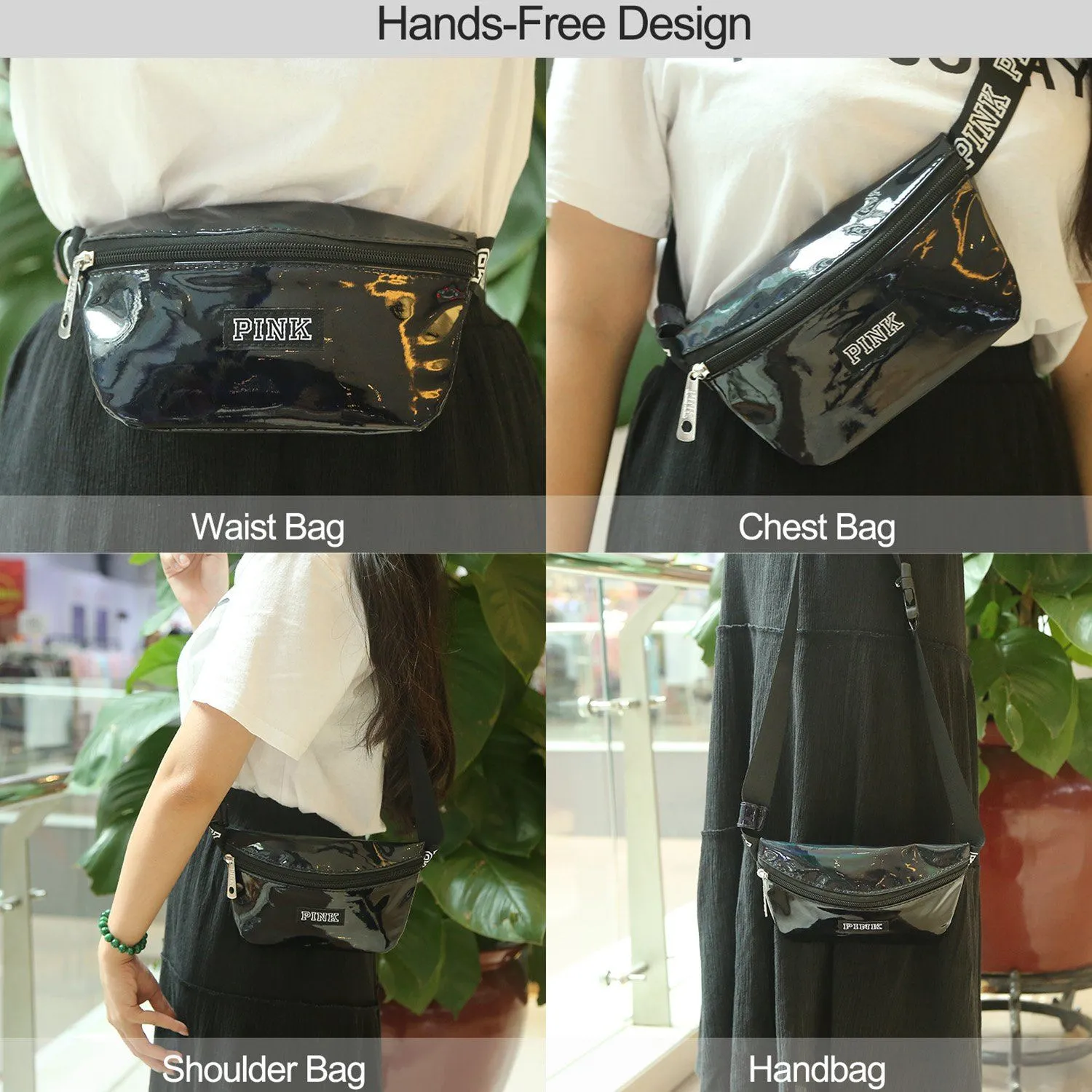 Women Shiny Leather Waist Pack Bag