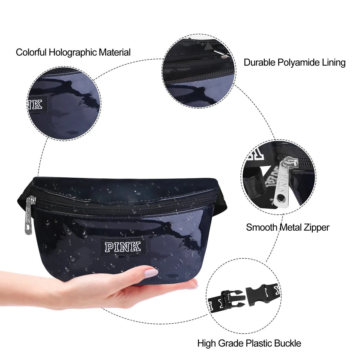Women Shiny Leather Waist Pack Bag