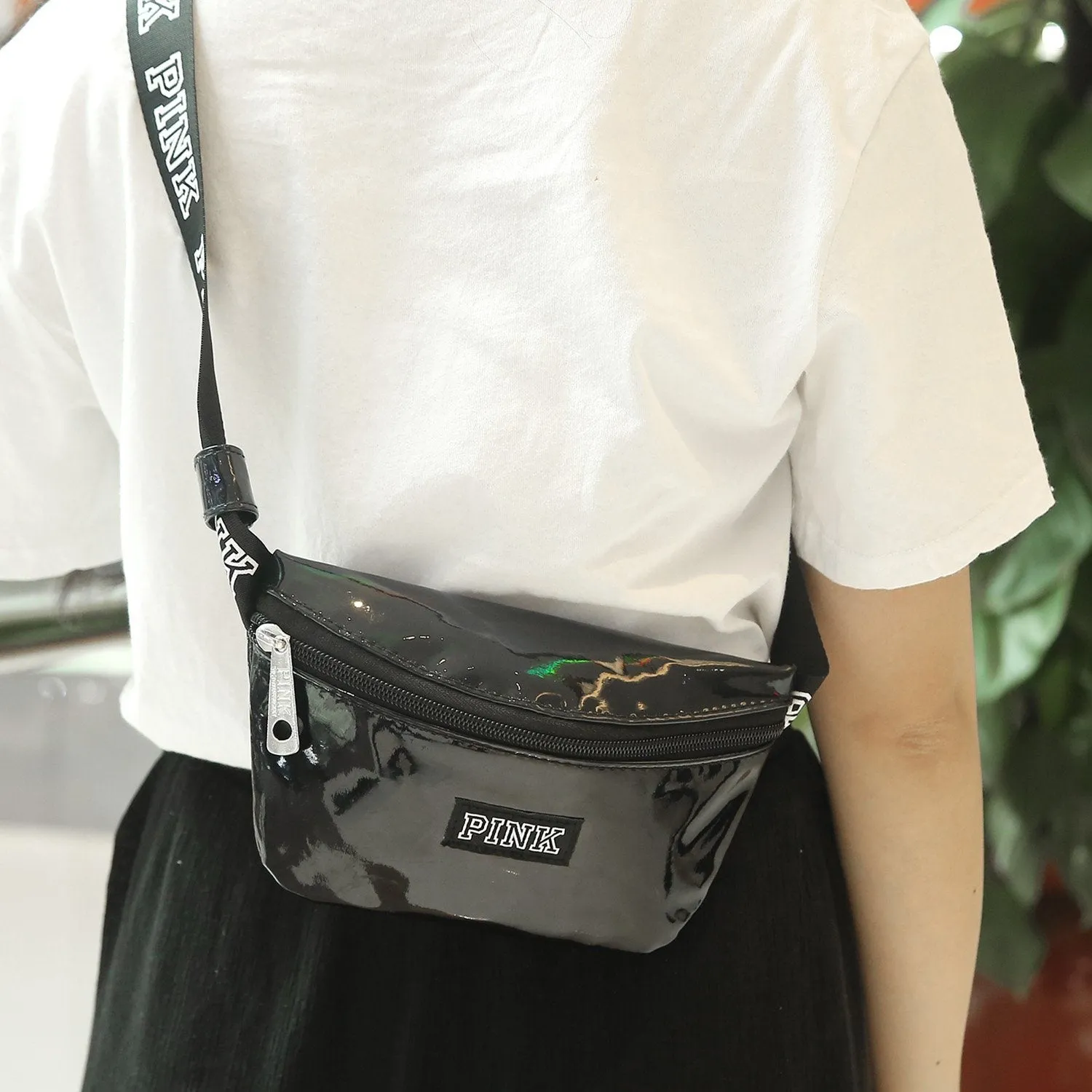 Women Shiny Leather Waist Pack Bag