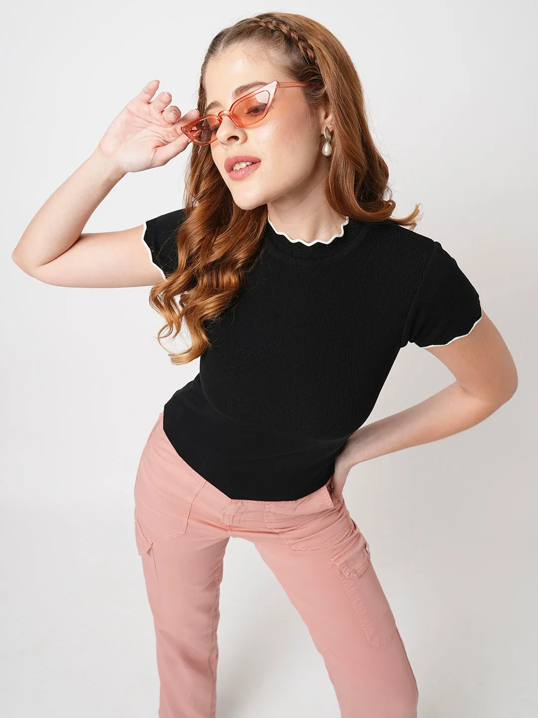 Women Slim Fit Black Flat Knit