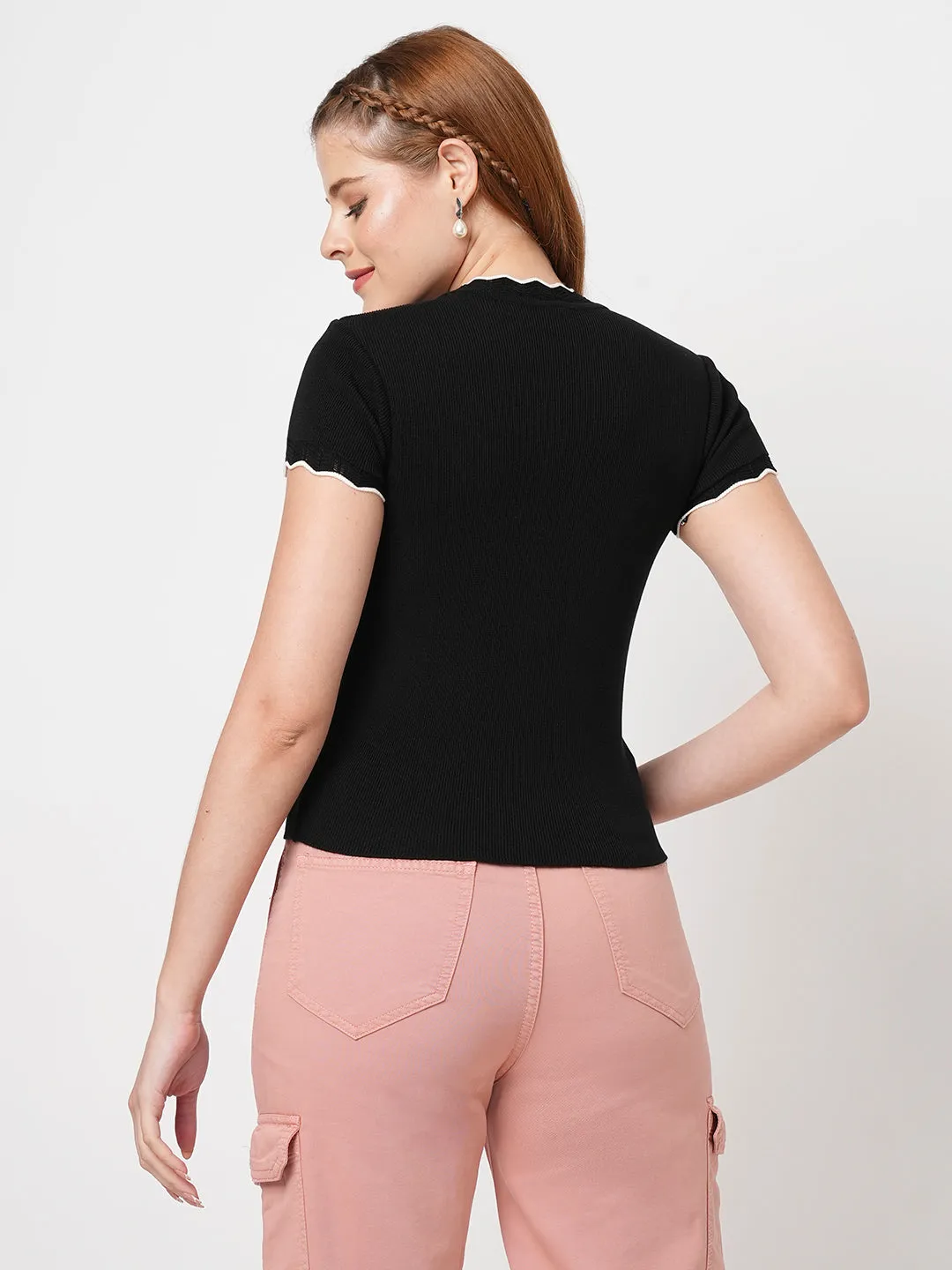 Women Slim Fit Black Flat Knit