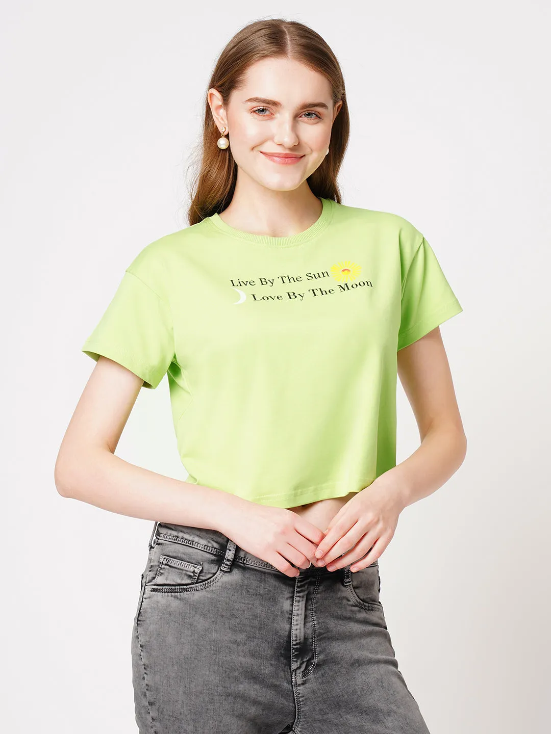 Women Slim Fit Leafy Printed Athleisure Top