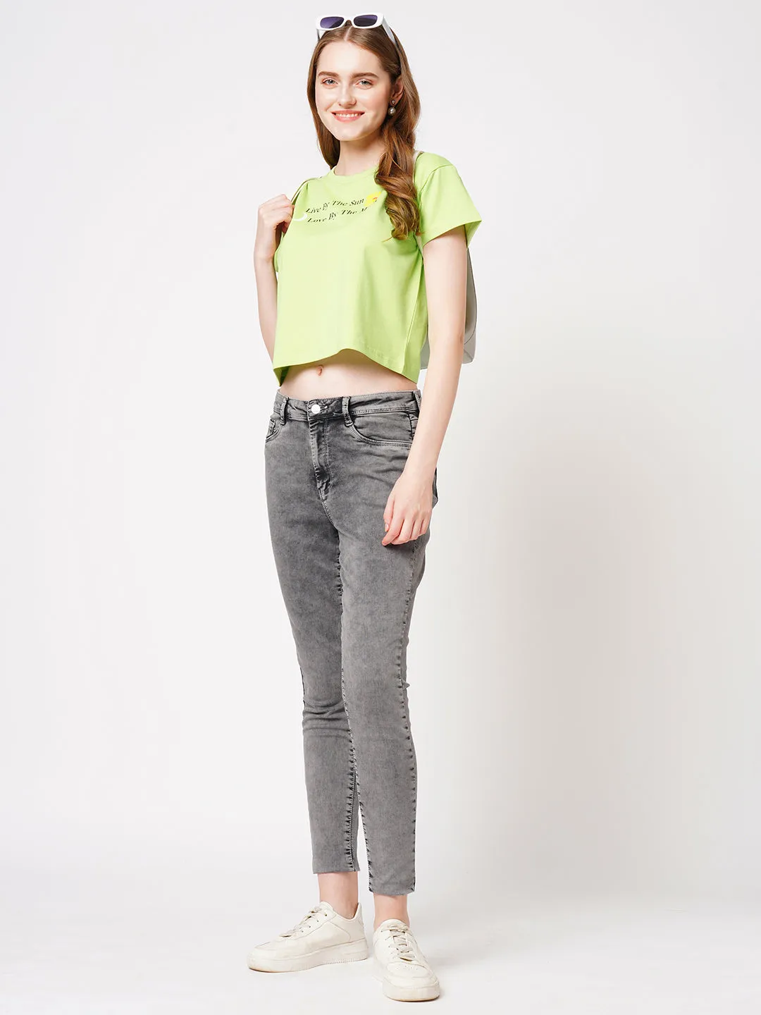 Women Slim Fit Leafy Printed Athleisure Top