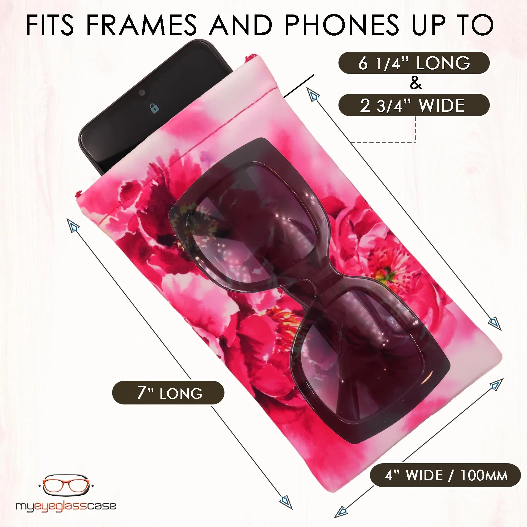 Women Soft Sunglasses case - Eyeglass Pouch, Squeeze Top XL Glasses Case with Cloth, Passport Holder - Smart Phone Case (CT8 Peonies)