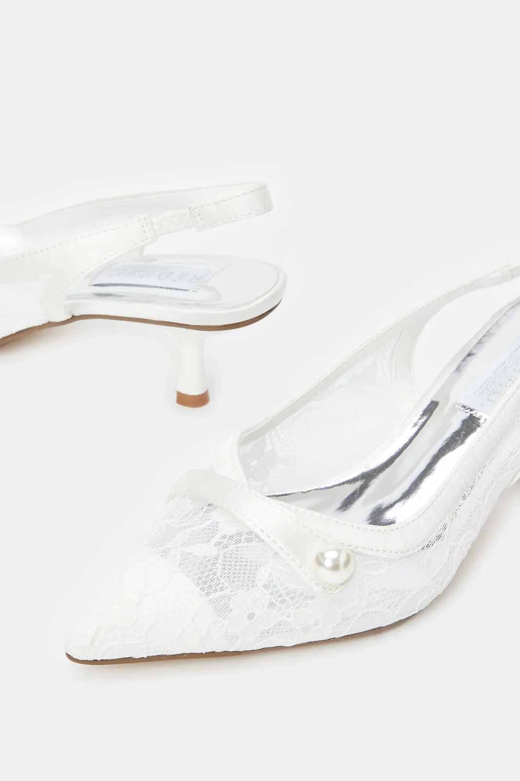 Women White Embellished Slingback Shoes