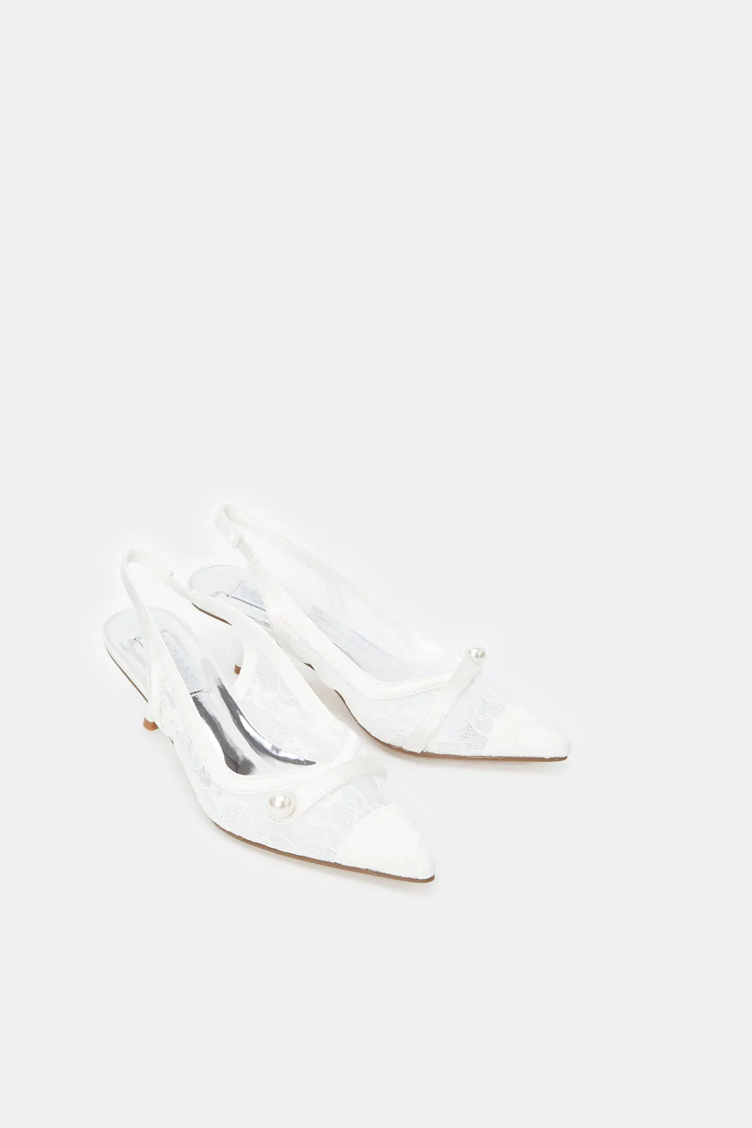Women White Embellished Slingback Shoes