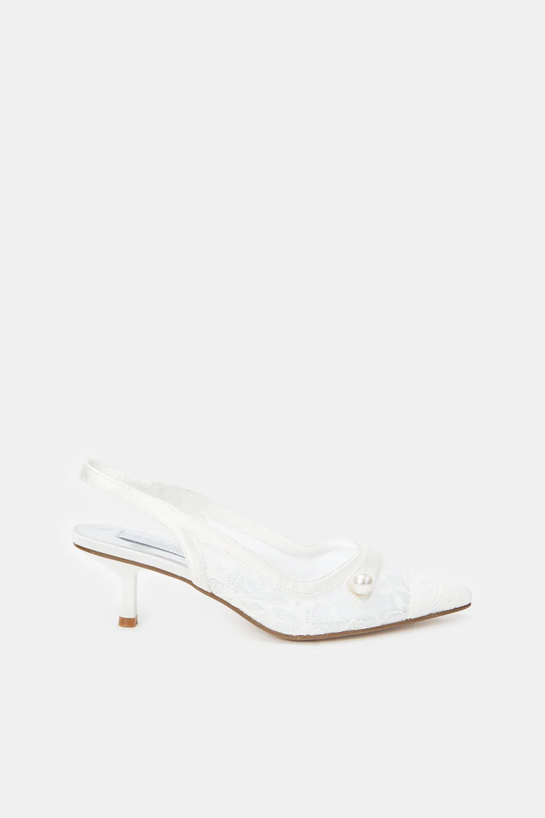 Women White Embellished Slingback Shoes