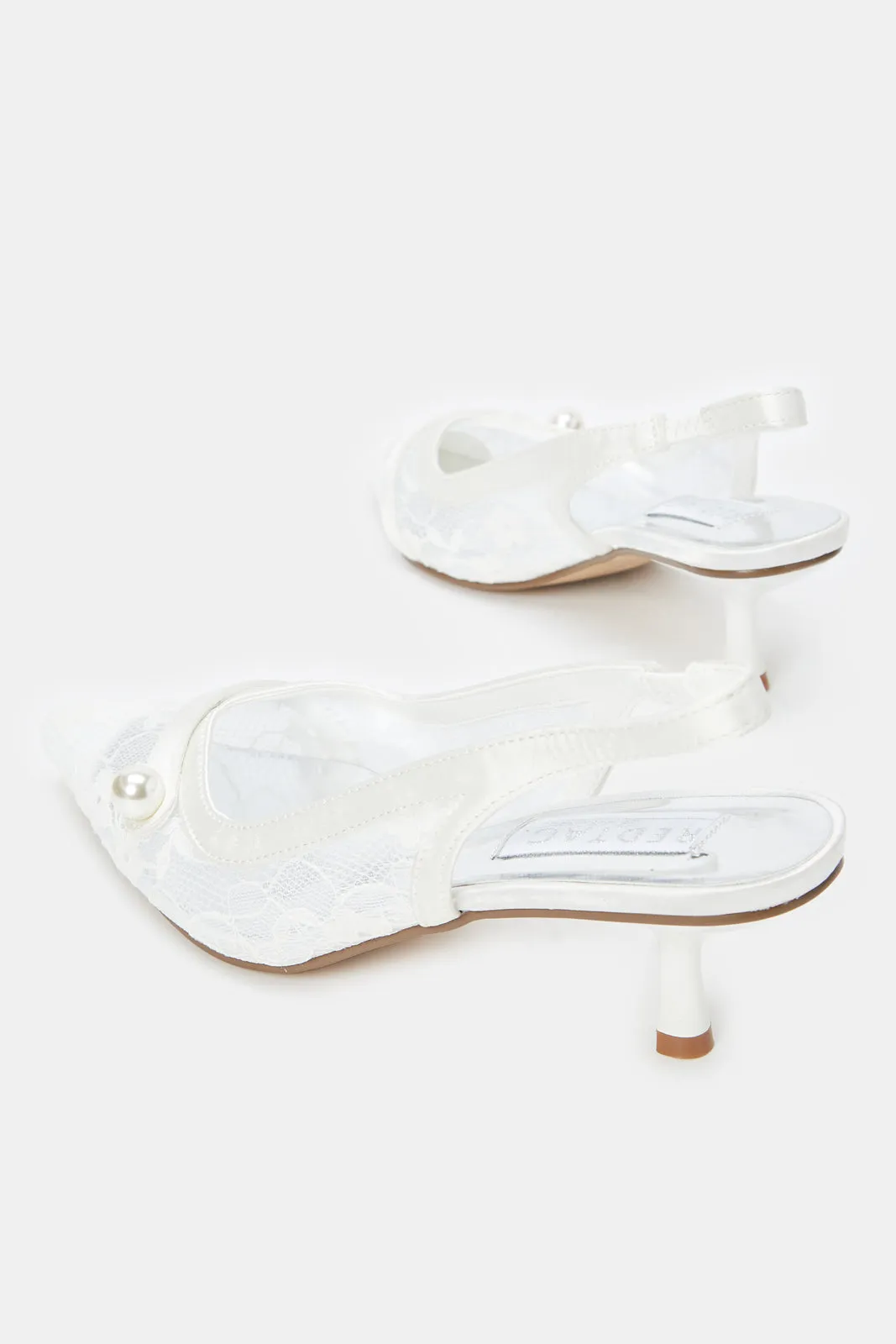 Women White Embellished Slingback Shoes