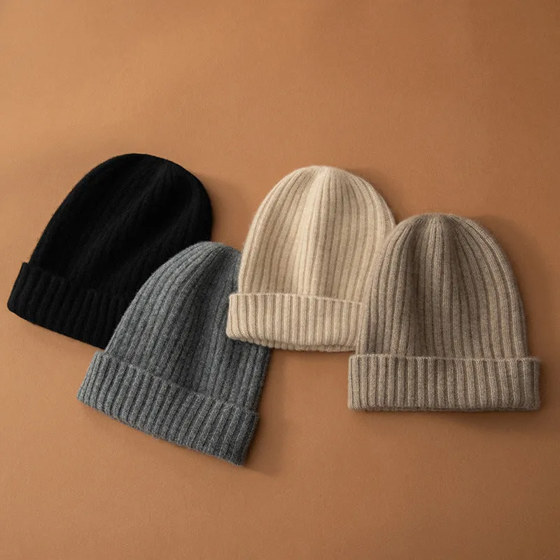 Women's 100% Cashmere Thickened Cashmere Hat Fashionable  Knitted Hat