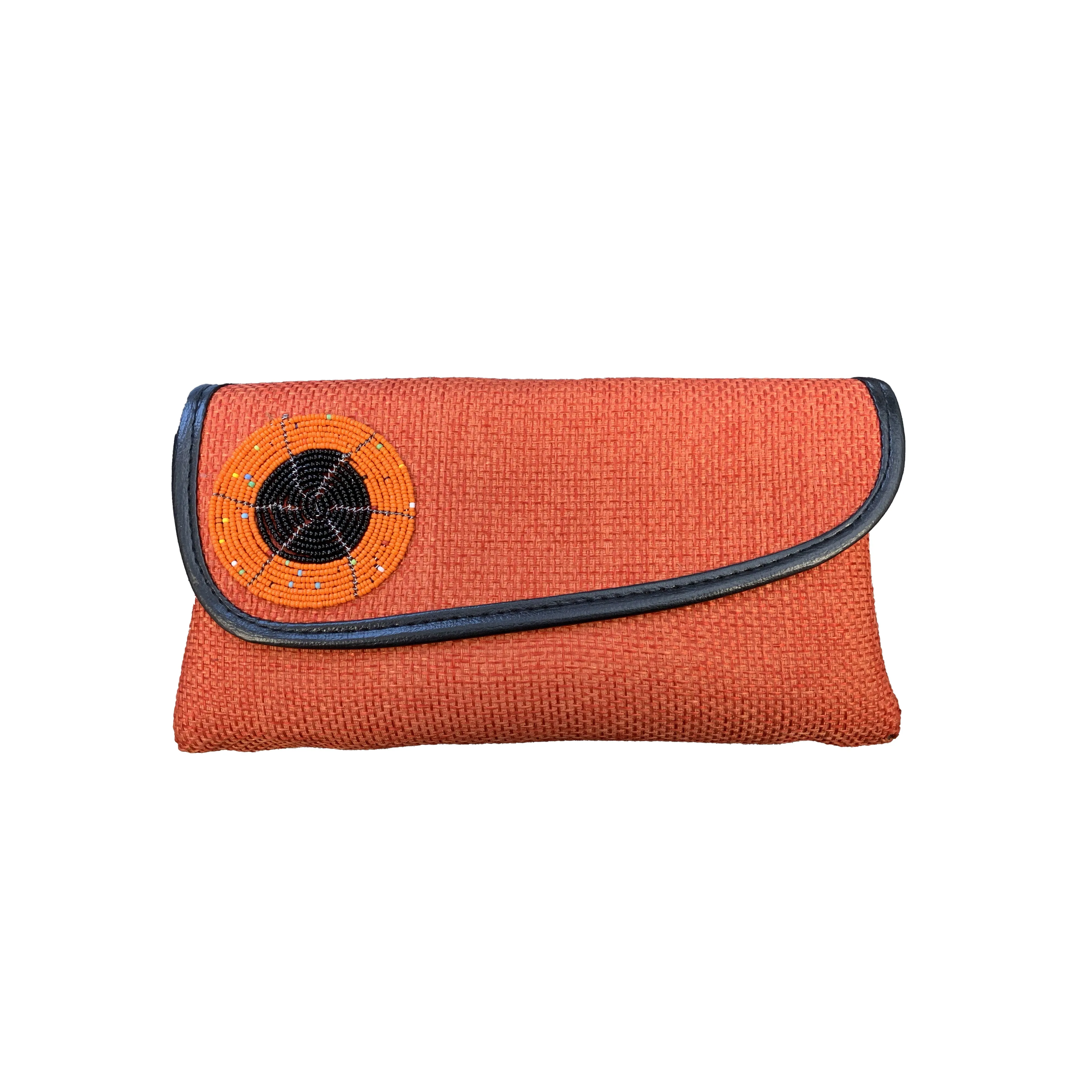 Womens Beaded Maasai Fabric and Jute Clutch Purse Large