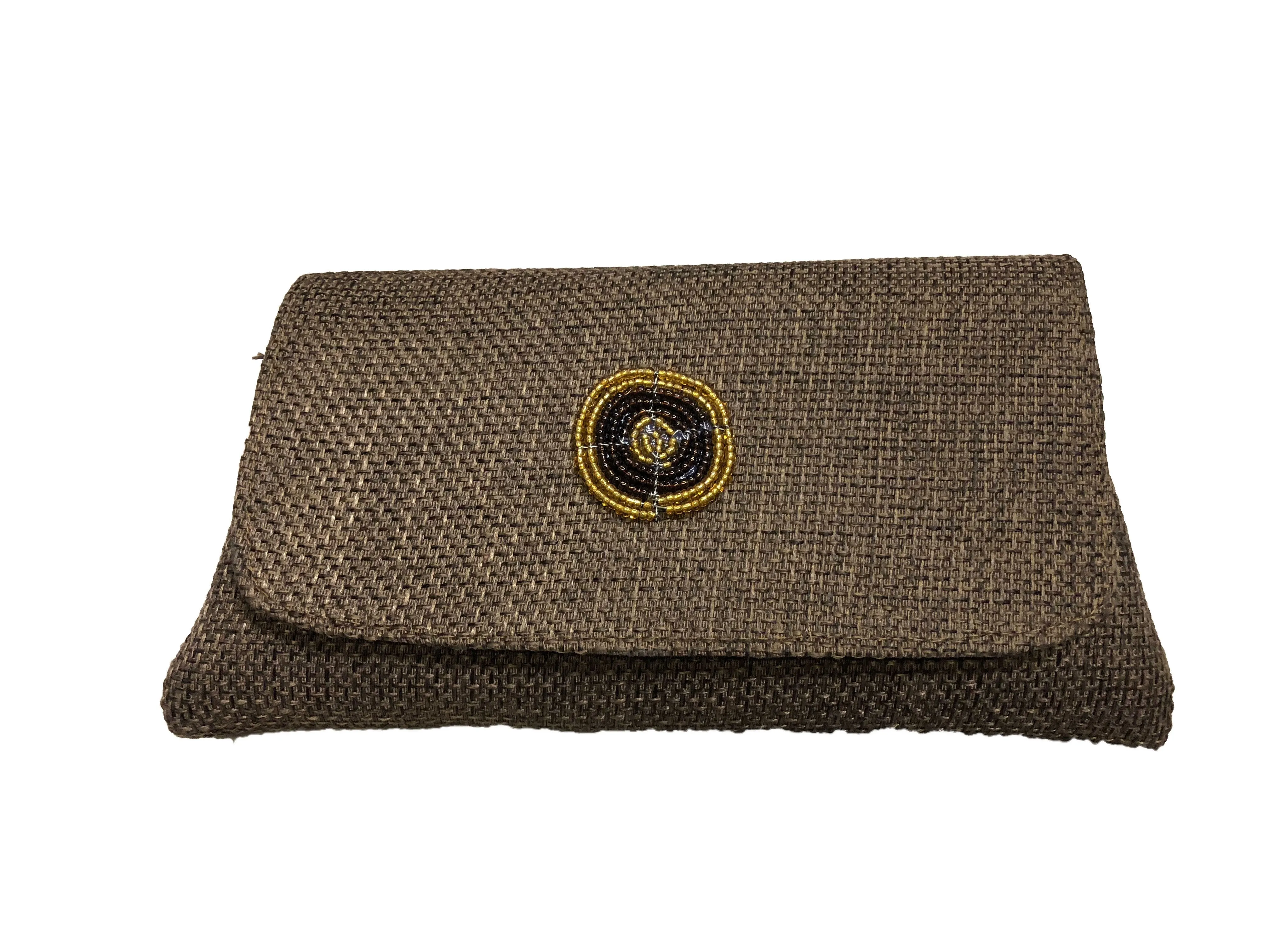 Womens Beaded Maasai Fabric and Jute Clutch Purse Large
