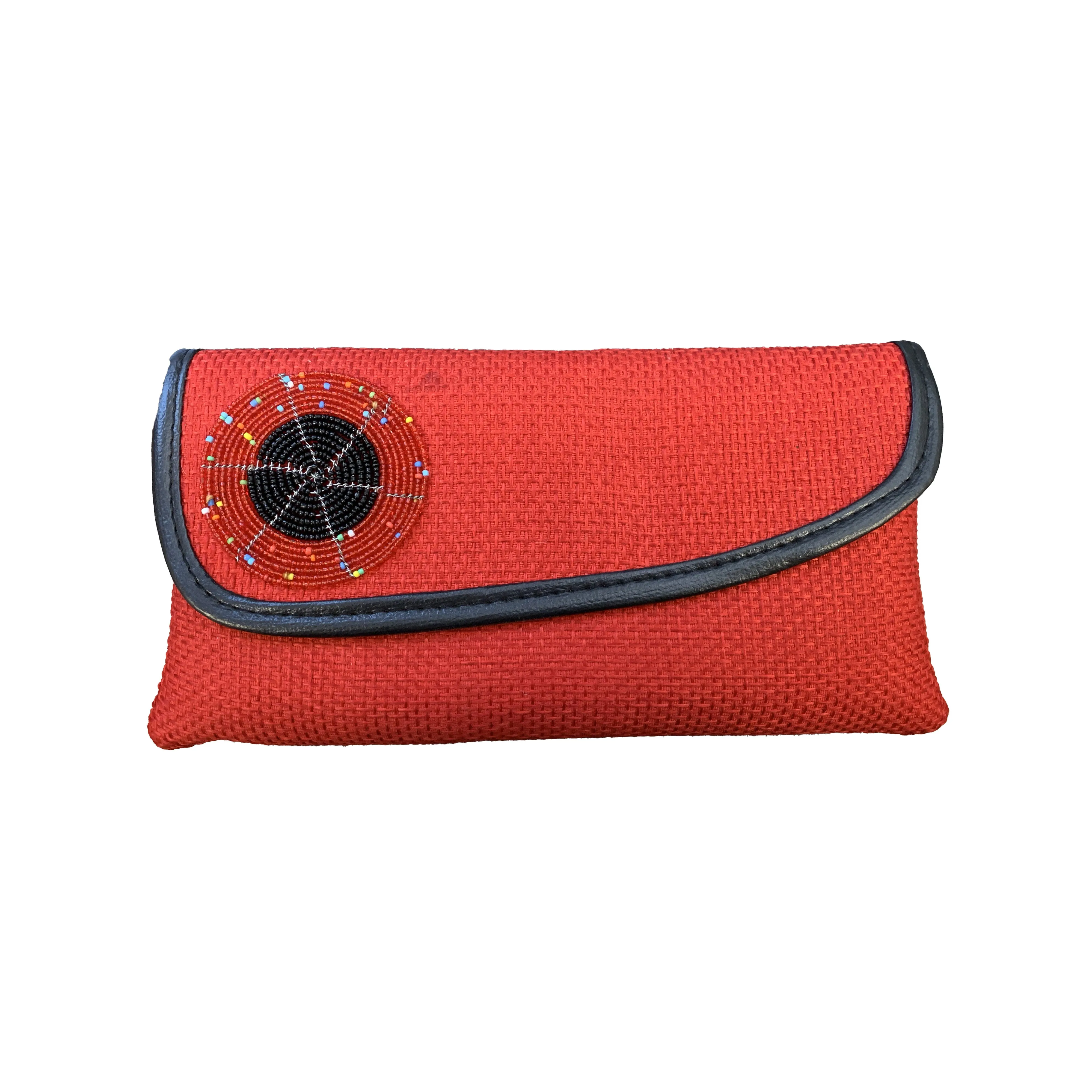 Womens Beaded Maasai Fabric and Jute Clutch Purse Large