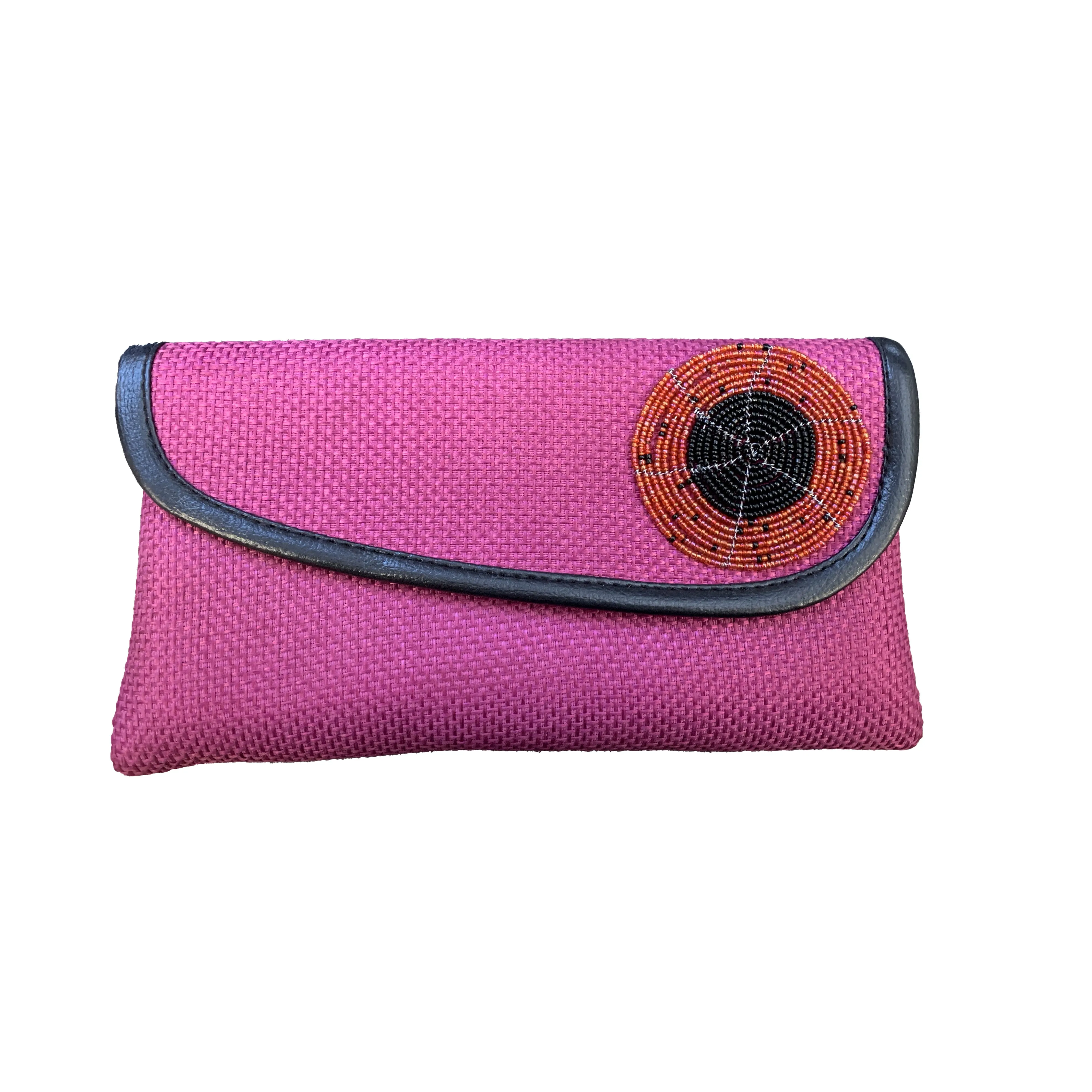 Womens Beaded Maasai Fabric and Jute Clutch Purse Large