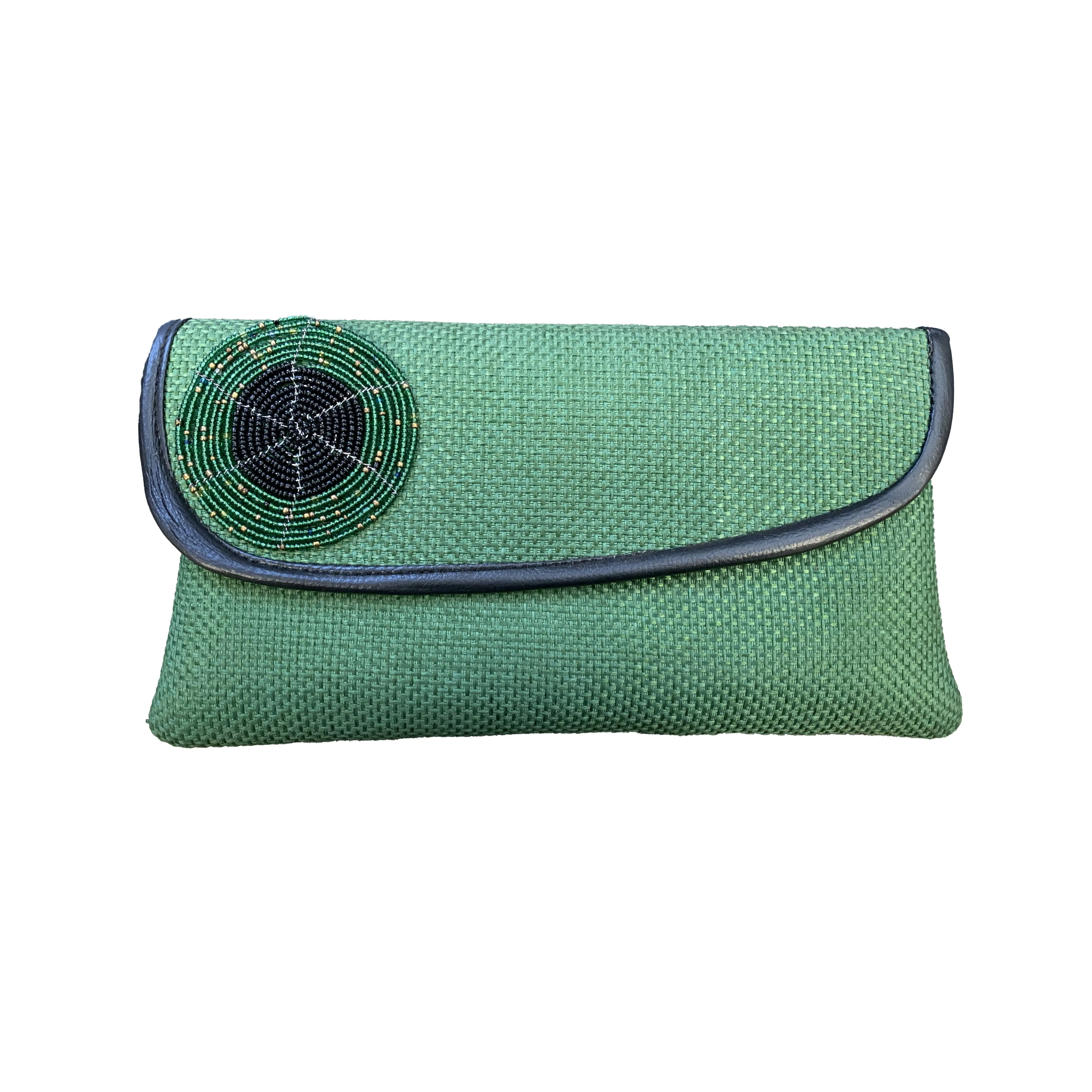 Womens Beaded Maasai Fabric and Jute Clutch Purse Large