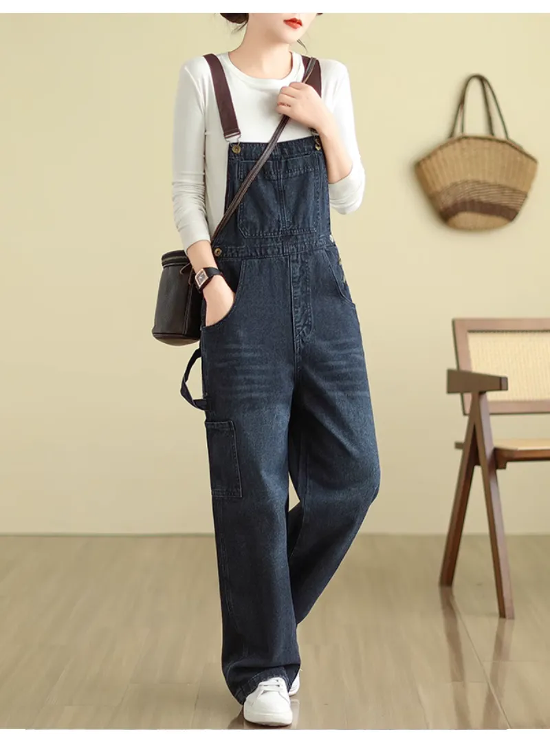 Women's Casual Versatile Straight Pockets Overalls Dungarees