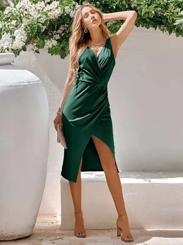 Women’s casual waist V-neck fresh wind sleeveless dress