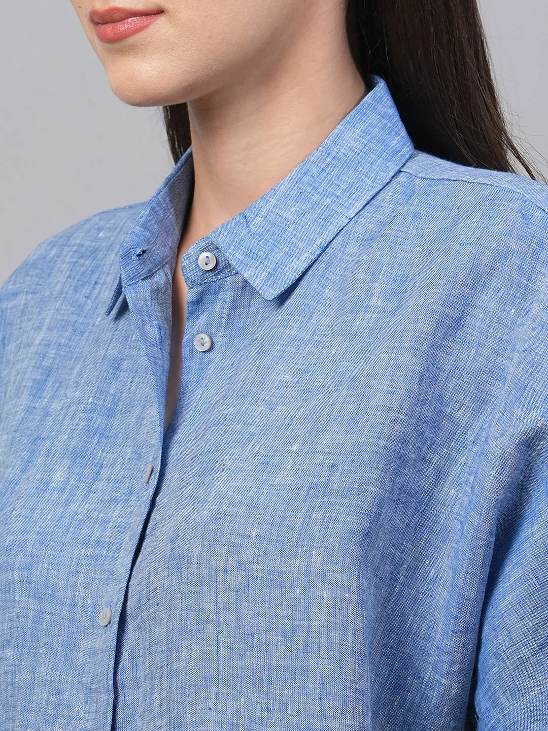 Women's Chambray Blue Linen Boxy Fit Blouse