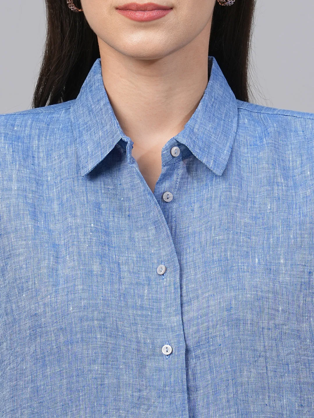 Women's Chambray Blue Linen Boxy Fit Blouse