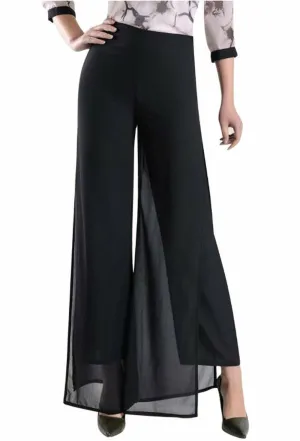 Womens Chiffon Elastic Waist Fold-Over Elephant Flare Wide Leg Trousers Pants