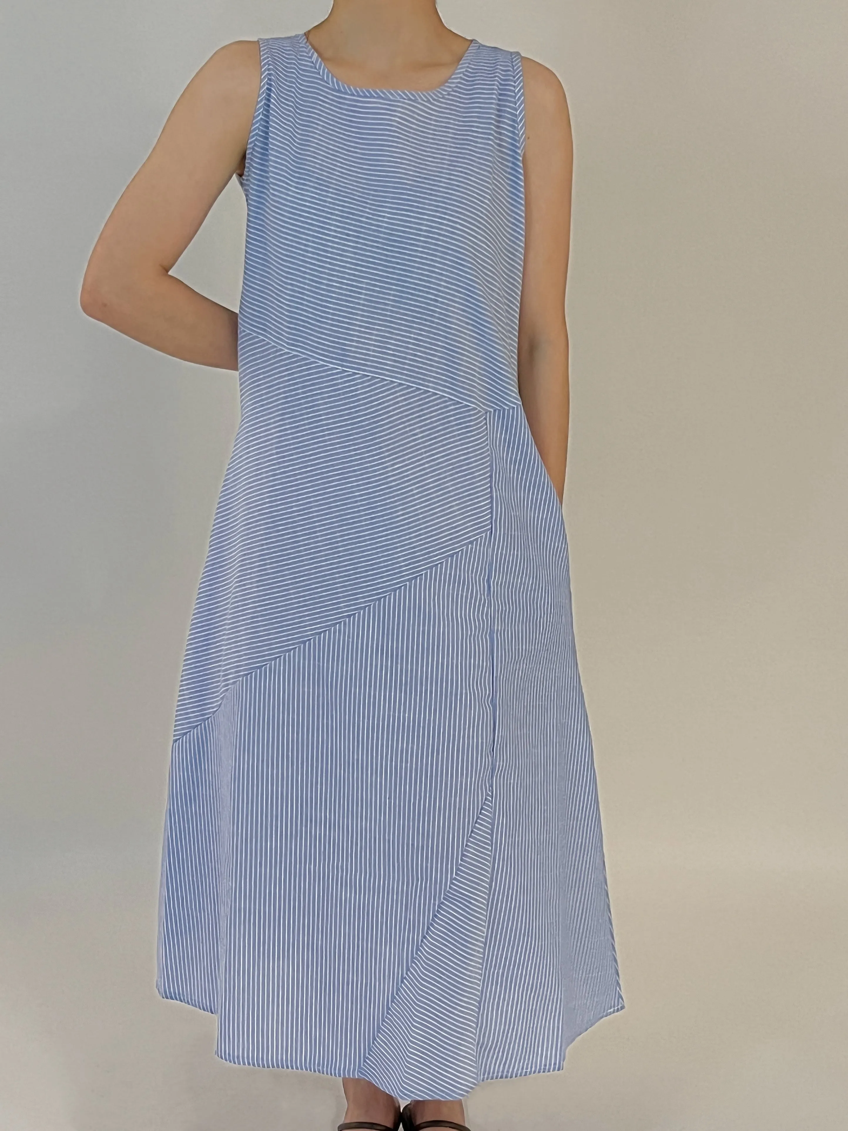 Women's Cotton Sleeveless Blue Striped Dress by Kaja Clothing - Sonny Dress