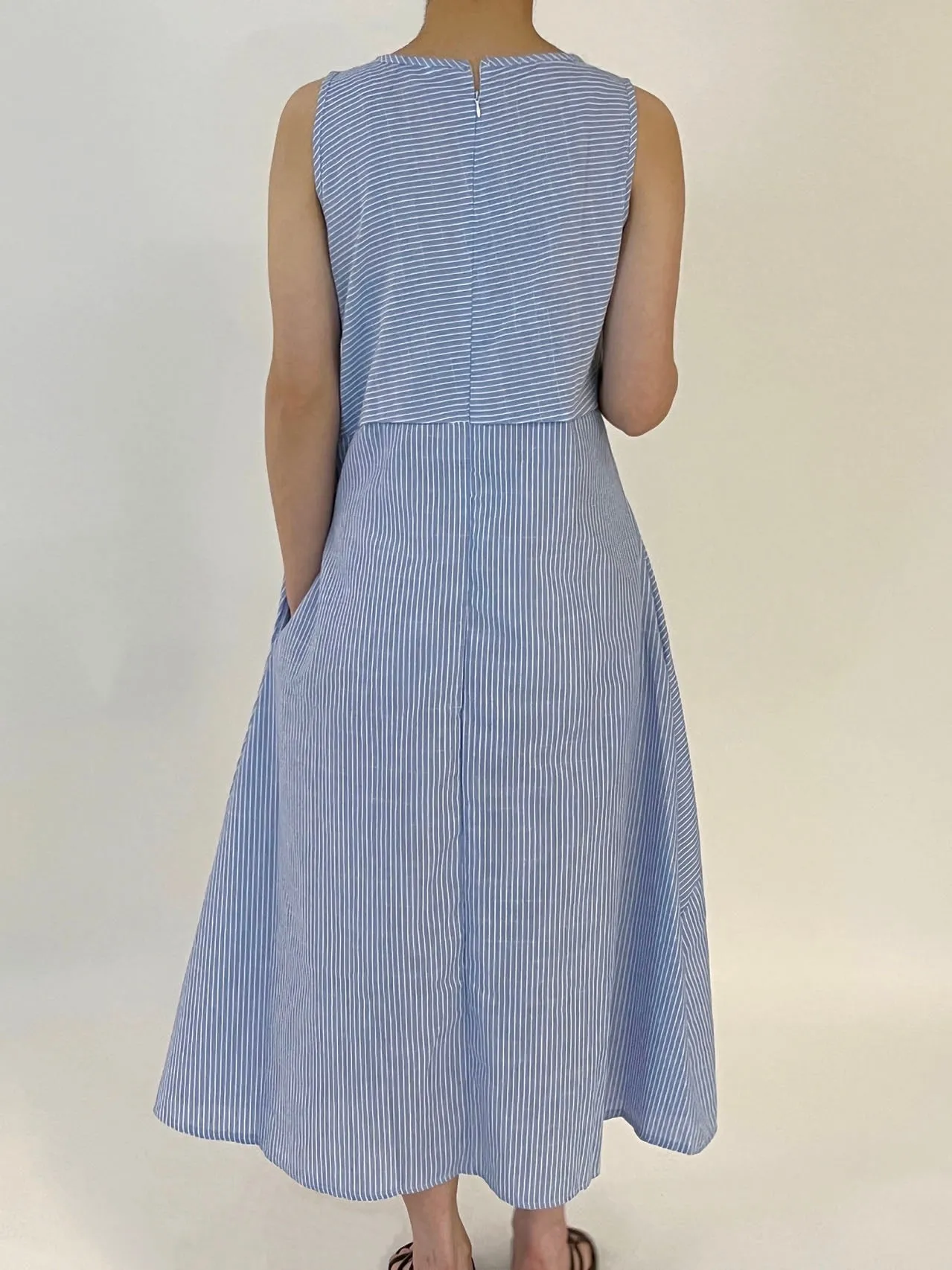 Women's Cotton Sleeveless Blue Striped Dress by Kaja Clothing - Sonny Dress
