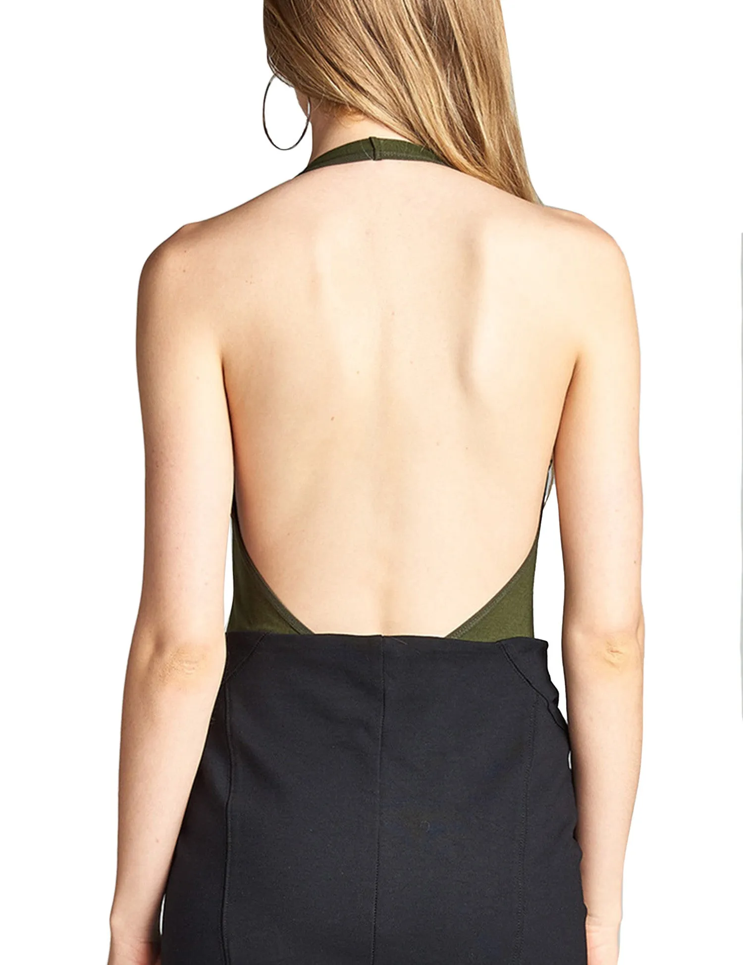 Womens Deep Plunge Halter Neck Sleeveless Jersey Bodysuit