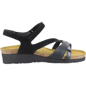 Women's Naot Sophia Black Velvet/JetBlack/Black Crinkle Pat. Leather