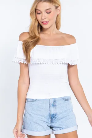 Women's Off Shoulder W/lace Smocked Top