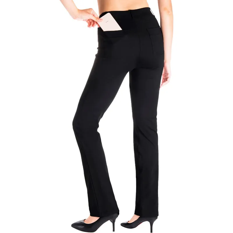 Women's Petite/Regular/Tall Straight Leg Yoga Dress Pants With Belt Loops
