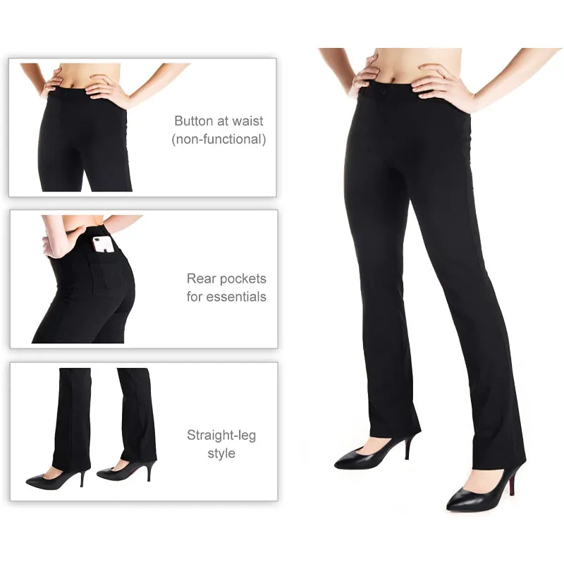 Women's Petite/Regular/Tall Straight Leg Yoga Dress Pants With Belt Loops