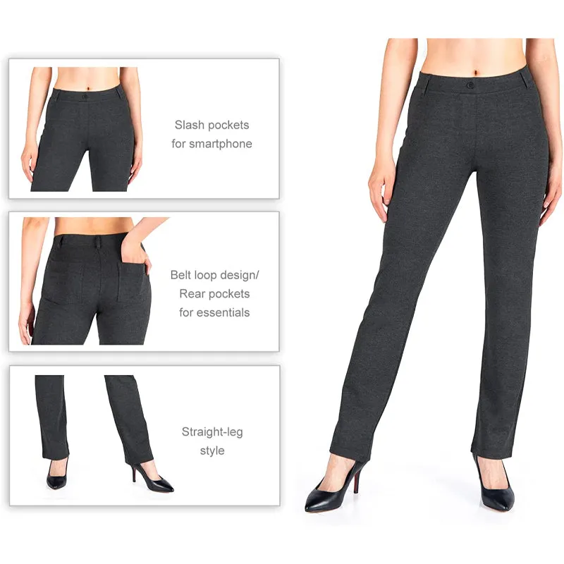 Women's Petite/Regular/Tall Straight Leg Yoga Dress Pants With Belt Loops