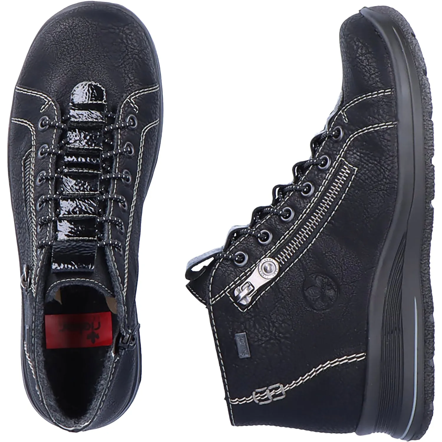Women's Rieker L7751-00 Eike 51 Schwarz/Black Faux Leather