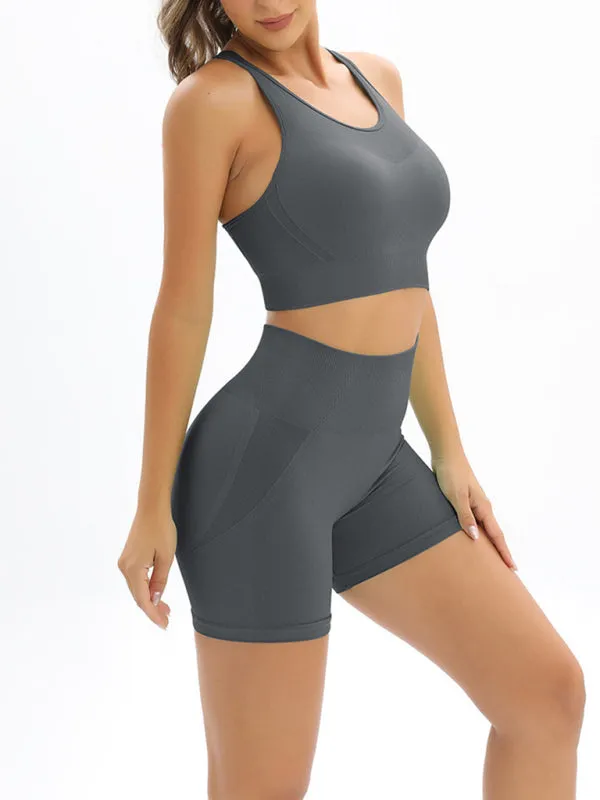 Women's Seamless Activewear High Waist Shorts And Crop Vest Gym Set