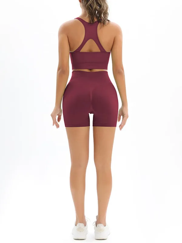 Women's Seamless Activewear High Waist Shorts And Crop Vest Gym Set