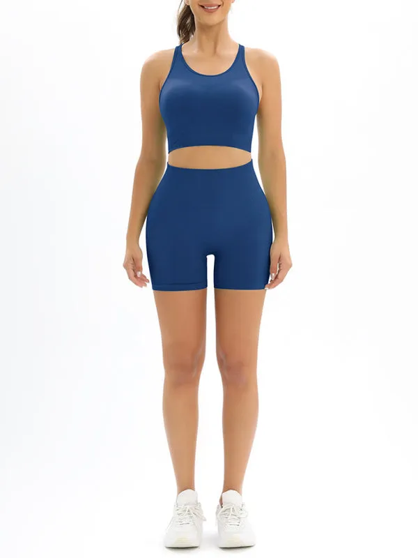 Women's Seamless Activewear High Waist Shorts And Crop Vest Gym Set