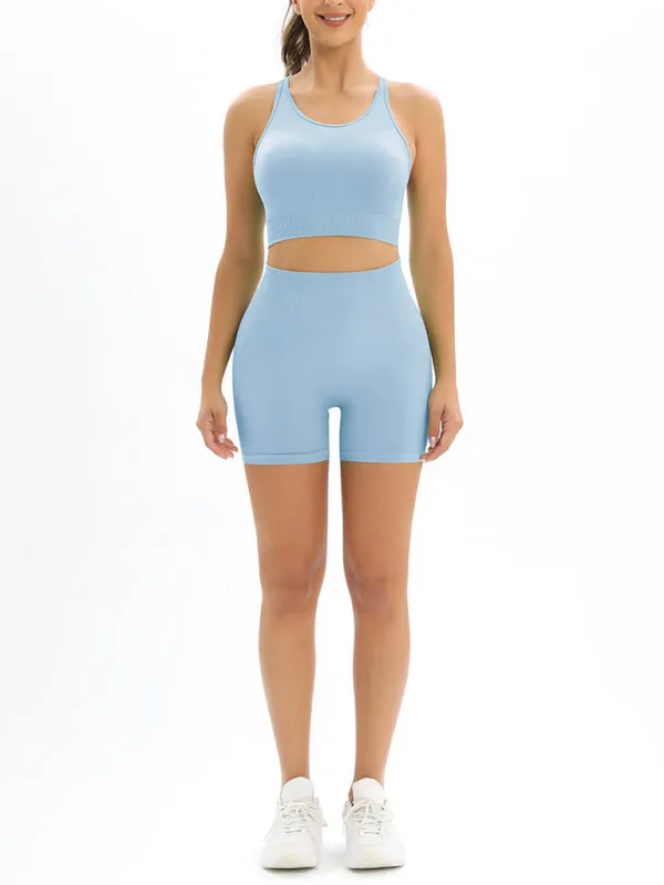 Women's Seamless Activewear High Waist Shorts And Crop Vest Gym Set