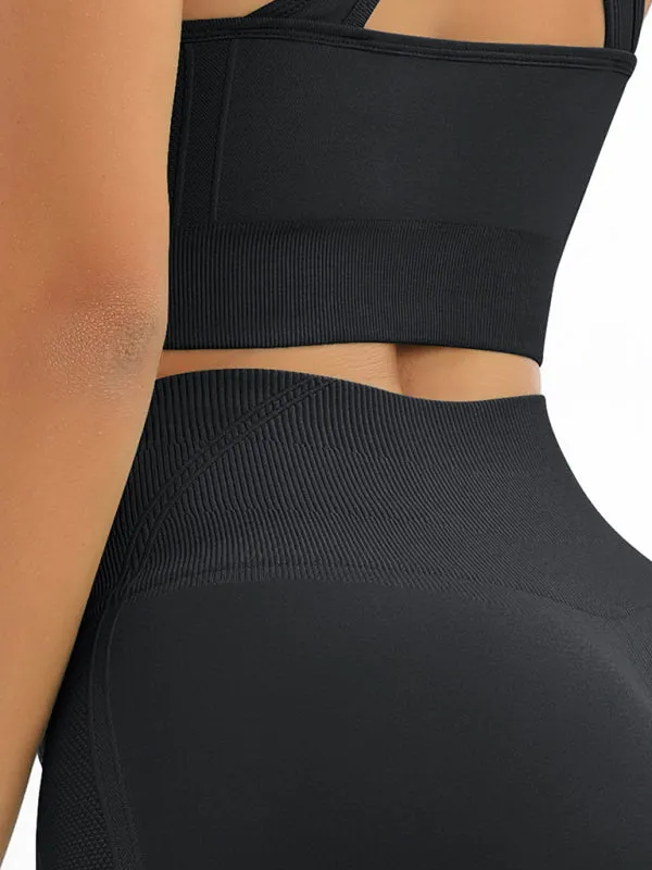 Women's Seamless Activewear High Waist Shorts And Crop Vest Gym Set