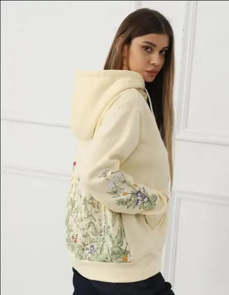 Women's Solid Color Floral Long Sleeved Sweatshirt hoodie
