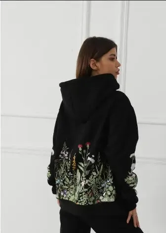Women's Solid Color Floral Long Sleeved Sweatshirt hoodie