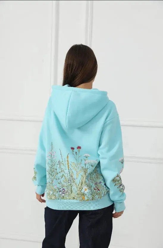 Women's Solid Color Floral Long Sleeved Sweatshirt hoodie
