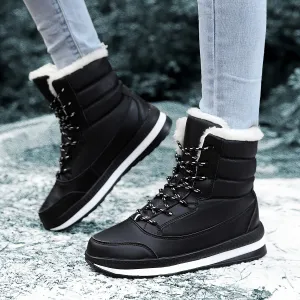 Women's Solid Color Snow Boots, Casual Lace Up Plush Lined Boots, Comfortable Winter Boots