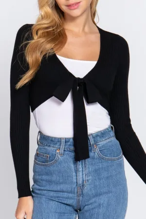 Women's Solid Long Sleeve Bolero Tie Sweater Cardigan