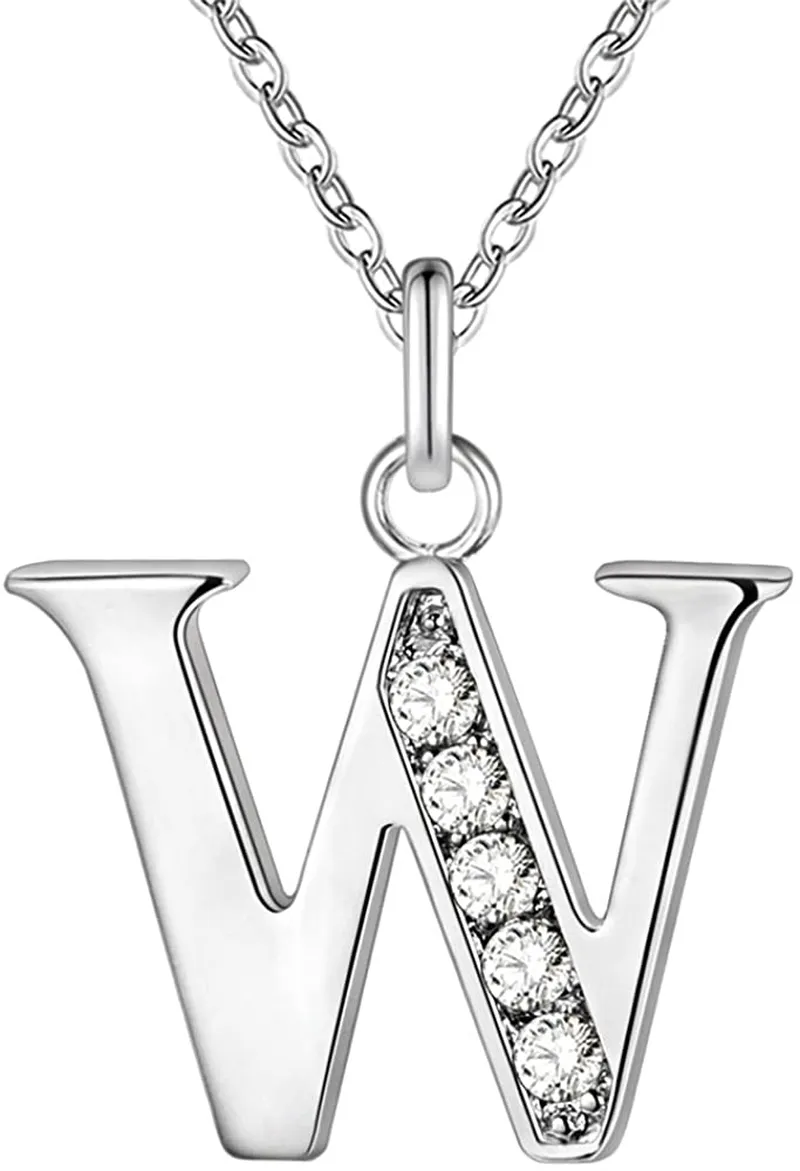 Women's Sterling Silver Plated Simple 26 Letter Alphabet Personalized Charm Pendant Necklace