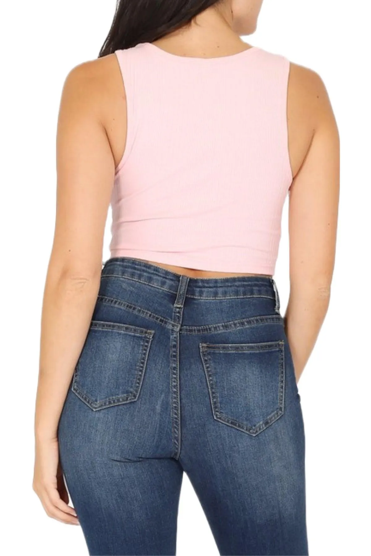 Women's Variegated Rib Crop V-Neck Tank Top