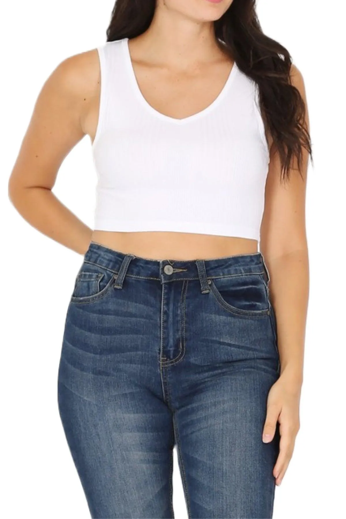 Women's Variegated Rib Crop V-Neck Tank Top