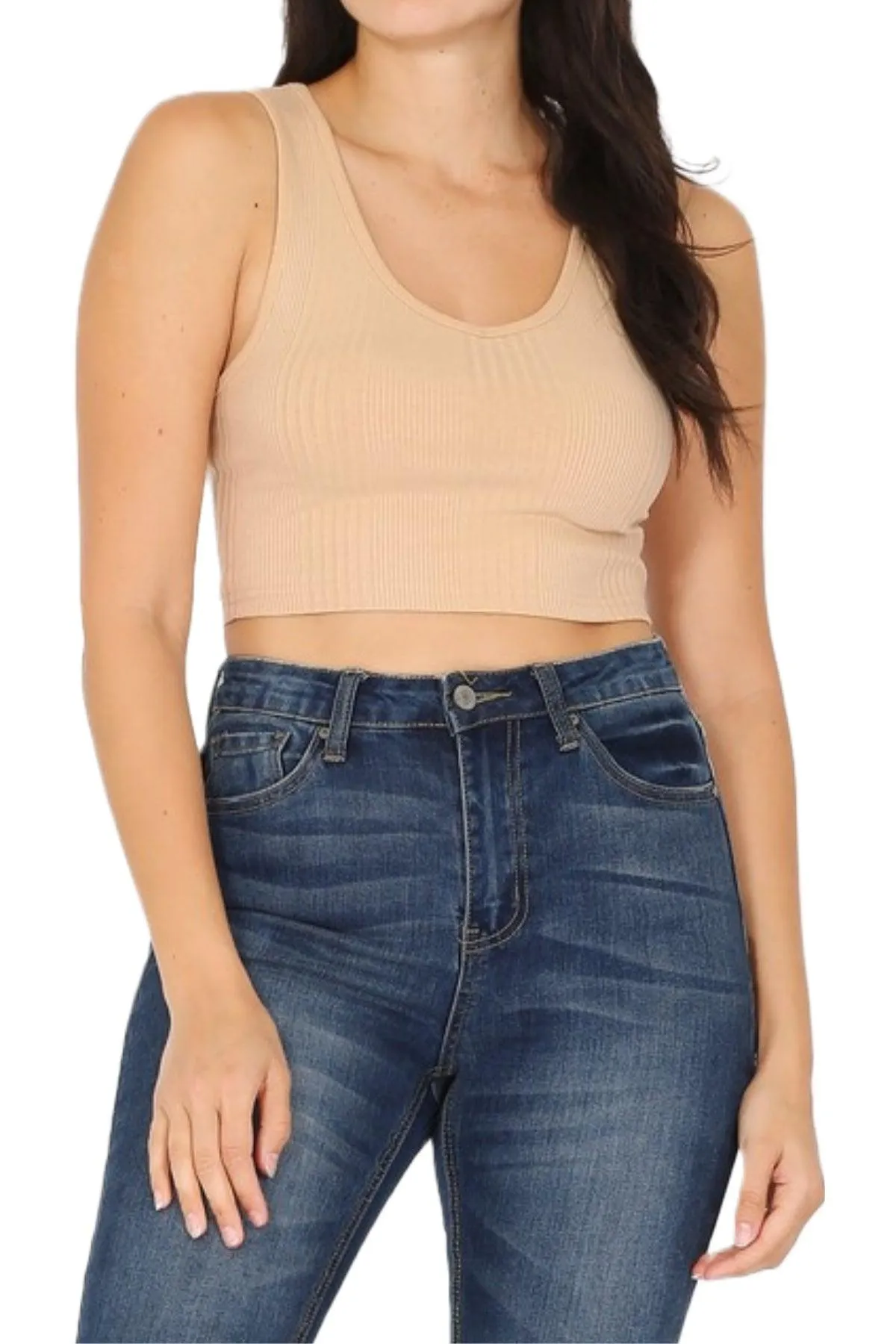 Women's Variegated Rib Crop V-Neck Tank Top