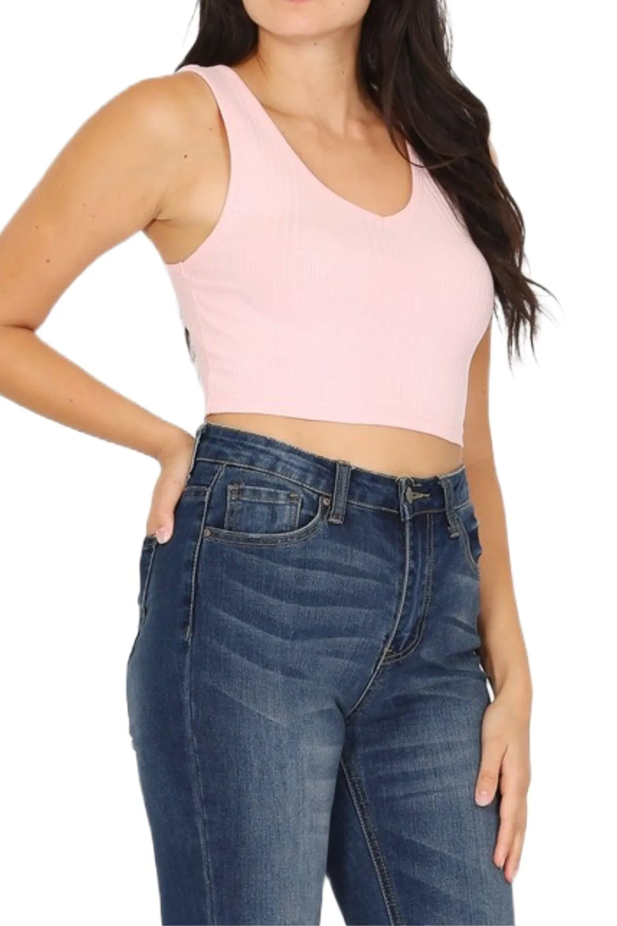 Women's Variegated Rib Crop V-Neck Tank Top