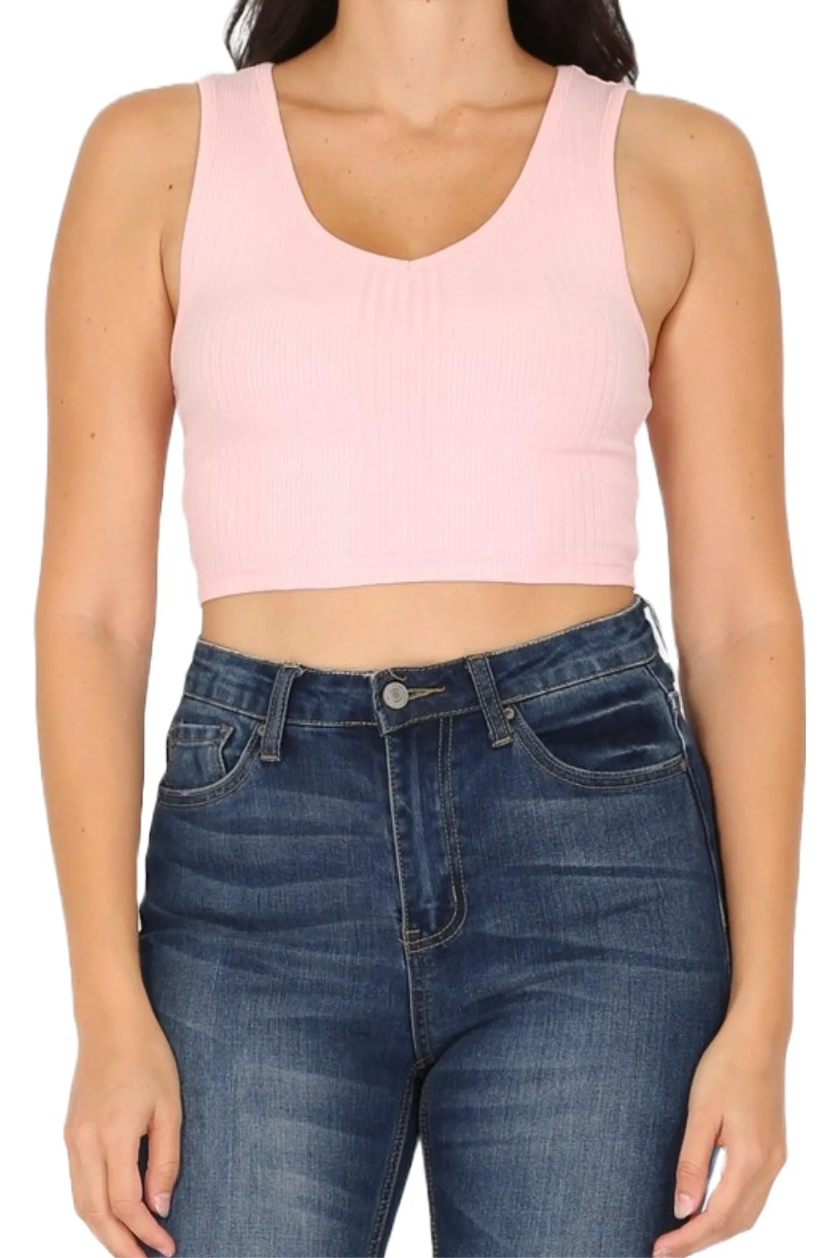 Women's Variegated Rib Crop V-Neck Tank Top